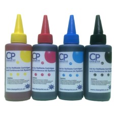 4 Colour Set of CleanPrint Universal Pigment Ink for Epson 4 Clr Printers -  4 x 100ml Bottles.